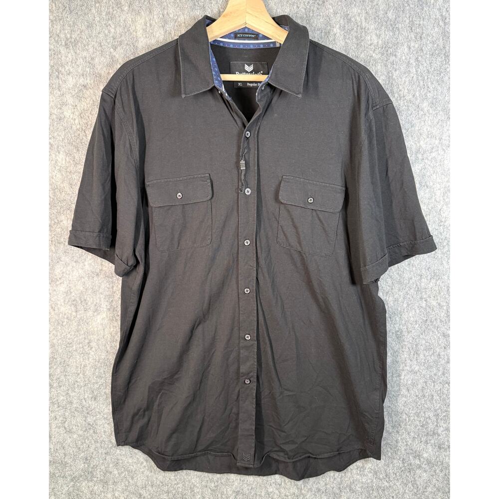 NWOT Buttercloth Icy Cotton Black XL Regular Fit Short Sleeve Button Up Stretch